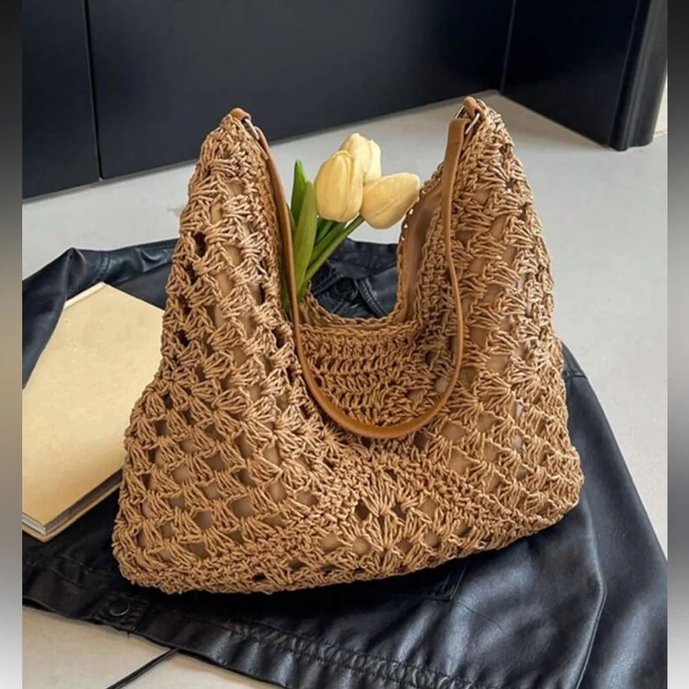 Elegant Tan Woven Tote Bag